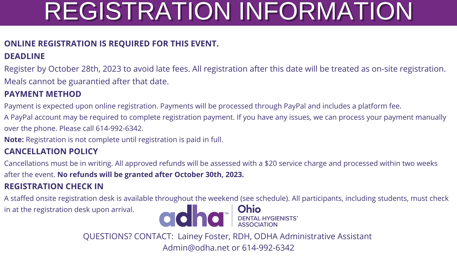 Ada registration information flyer.